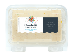 Confetti cake roll in clamshell with label
