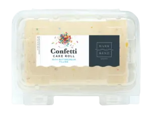 Confetti cake roll in clamshell with label