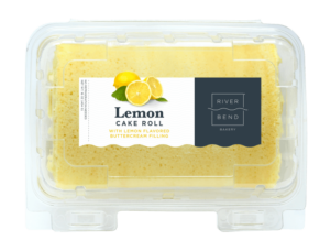 lemon cake roll in clamshell with label