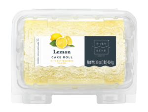 Lemon Cake Roll in clamshell with label