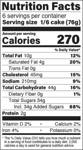 Lemon Cake Roll Nutrition Facts Panel