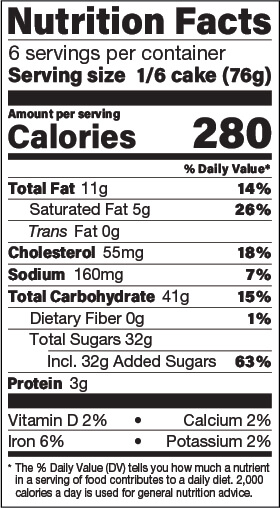 Red Velvet Cake Roll Nutrition Facts Panel