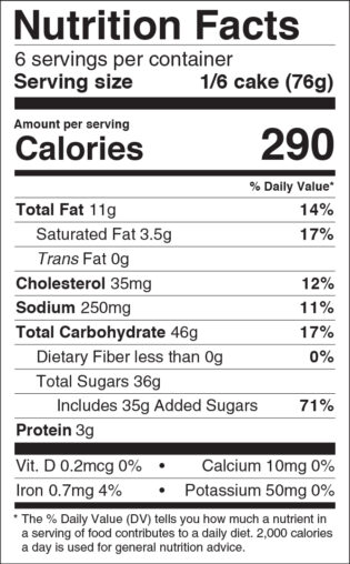 Confetti Cake Roll Nutritional Panel